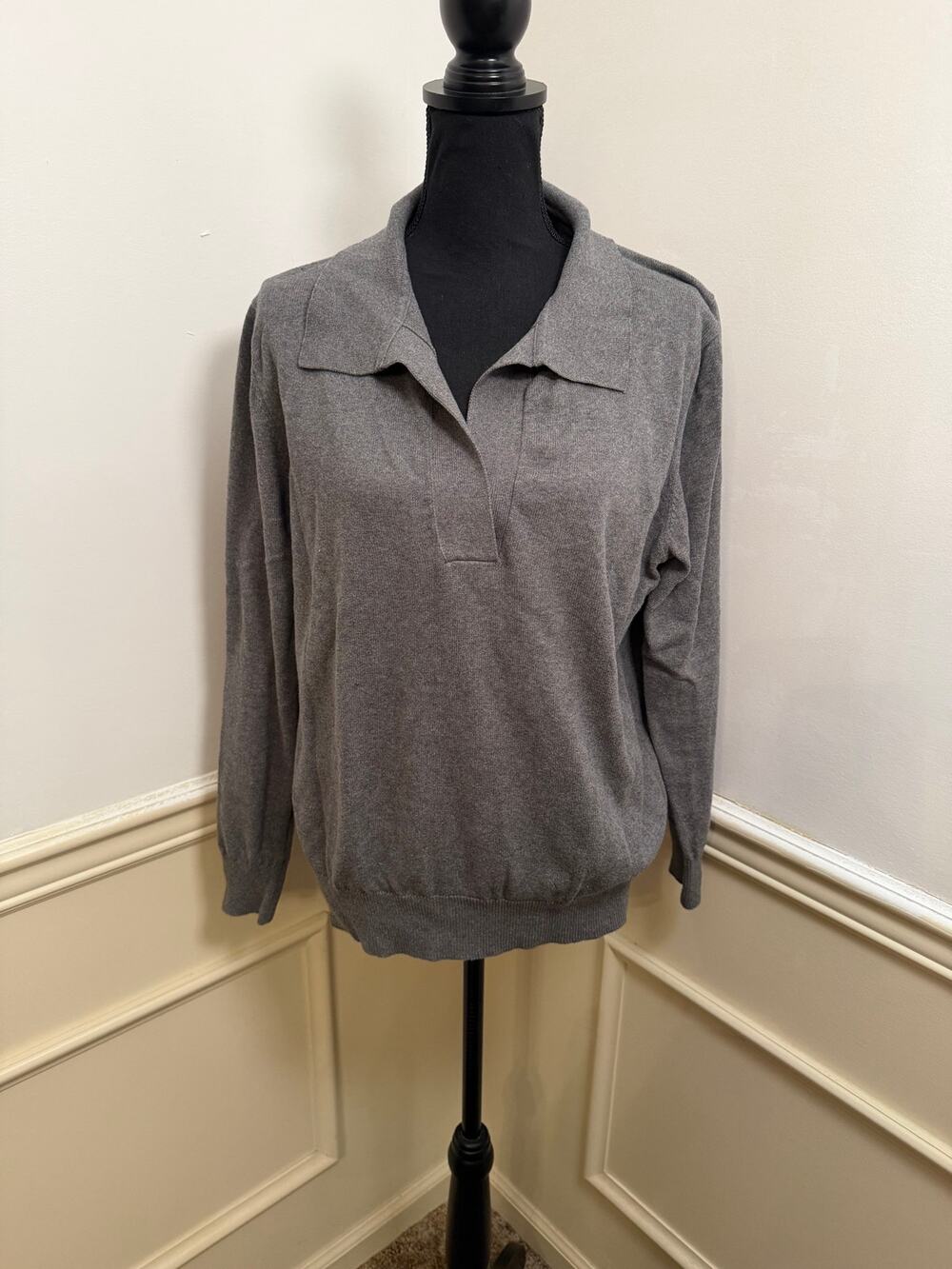 Pact Johnny Collared Polo Pullover Sweater Eco Gray Organic Cotton Minimalist